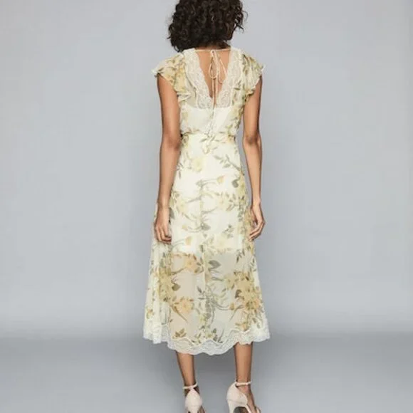Reiss Emlin Floral Lace Yellow‎ Dress Wedding Garden Party Slip Dress Size 6 - Picture 2 of 11